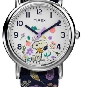 Timex Snoopy Floral Dial Watch with Silver Case